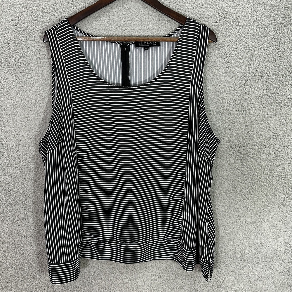 Eloquii Blouse Womens 24 Black White Striped Sleeveless Shell Office Top Capsule